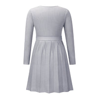 Women's Sweater Dress Sexy V-Neck Cross Pleated Knit Short A-Line Dress