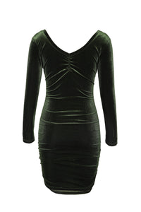 Udressshop Black Long Sleeve Ruched Velvet Dress