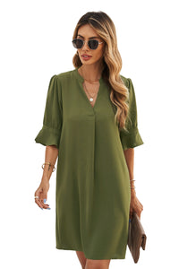 Udressshop Ruffled Sleeve Shift Mid Dress