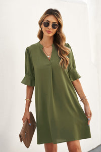 Udressshop Ruffled Sleeve Shift Mid Dress