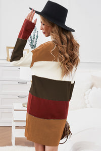 Udressshop Khaki Color Block Winter Sweater Dress