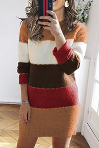 Udressshop Khaki Color Block Winter Sweater Dress