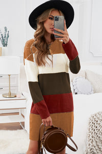 Udressshop Khaki Color Block Winter Sweater Dress