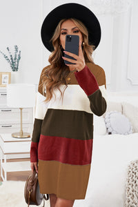 Udressshop Khaki Color Block Winter Sweater Dress