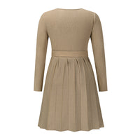 Women's Sweater Dress Sexy V-Neck Cross Pleated Knit Short A-Line Dress