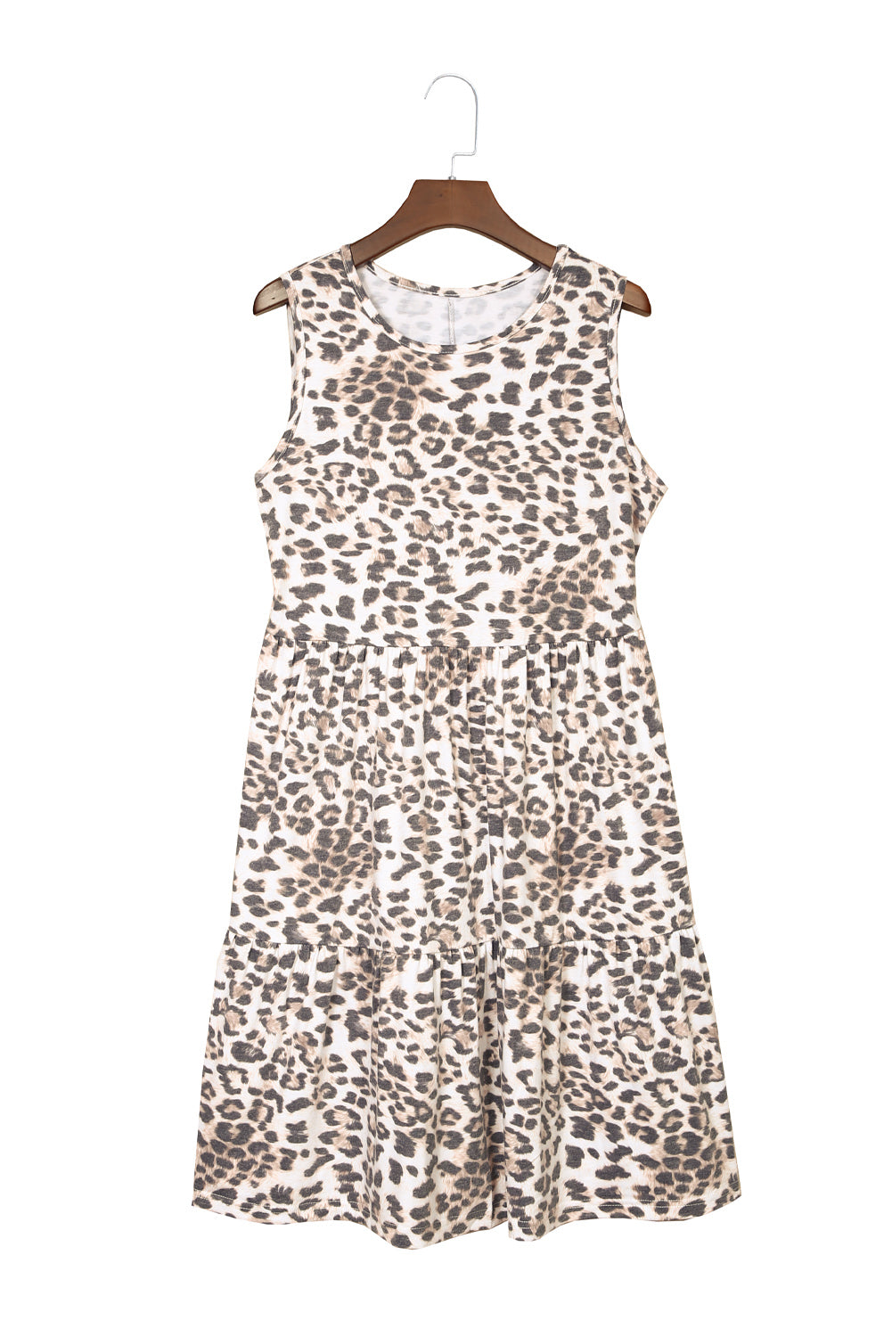 Udressshop Leopard Print Layered Ruffled Sleeveless Mini Dress