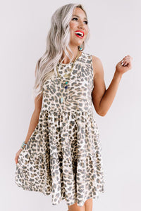 Udressshop Leopard Print Layered Ruffled Sleeveless Mini Dress