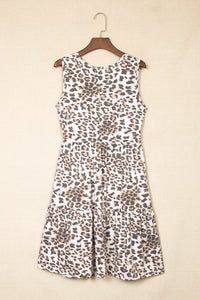 Udressshop Leopard Print Layered Ruffled Sleeveless Mini Dress