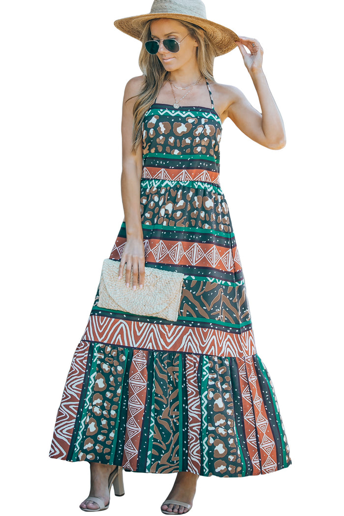 Udressshop Multicolor Vintage Print Sleeveless Maxi Dress