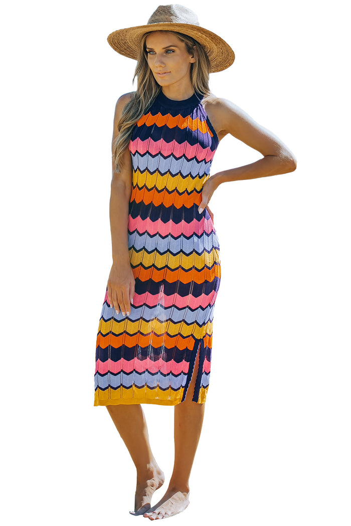 Udressshop Multicolour Striped Knit Sleeveless Dress