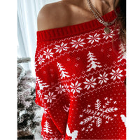 New Knitted Sweater Women's Christmas Jacquard Loose Knit Long Sleeve Dress