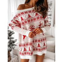 New Knitted Sweater Women's Christmas Jacquard Loose Knit Long Sleeve Dress