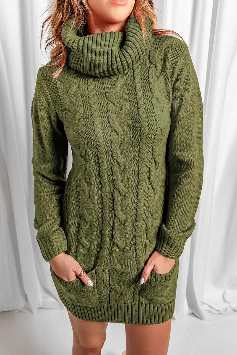 Udressshop Cowl Neck Cable Knit Winter Sweater Dress