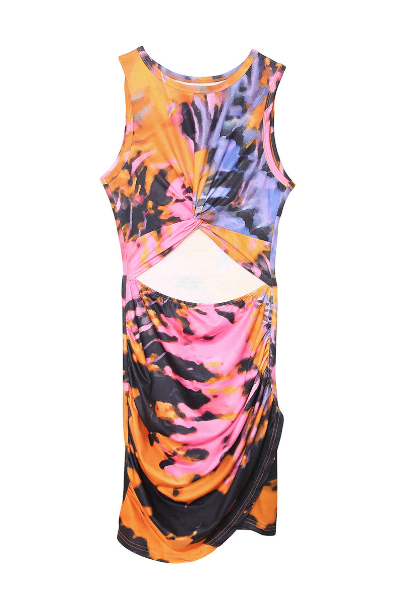 Udressshop Floral Print Hollow Out Wrap Tie Mini Dress