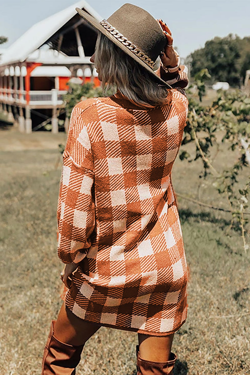 Udressshop Orange Plaid Winter Sweater Dress