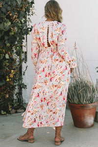 Udressshop Pink Lace Patchwork Cut Out Back Floral Maxi Dress