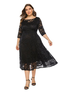 Plus Size Dress Women's Evening Party Cutout Lace Pocket Midi Dress