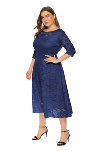 Plus Size Dress Women's Evening Party Cutout Lace Pocket Midi Dress