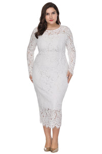 Plus Size Dress Women's Long Sleeve Lace Slim Fit Crew Neck Midi Dress