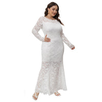 Plus Size Dress Women's Crew-Neck Hollow Lace Fishtail Evening Party Maxi Dress