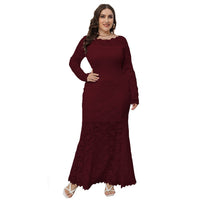 Plus Size Dress Women's Crew-Neck Hollow Lace Fishtail Evening Party Maxi Dress