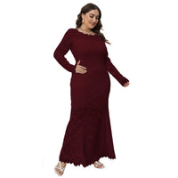 Plus Size Dress Women's Crew-Neck Hollow Lace Fishtail Evening Party Maxi Dress