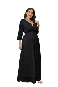 Plus Size Dress Women's V-Neck Long Sleeve Elegant Lace Evening Maxi Party Dress