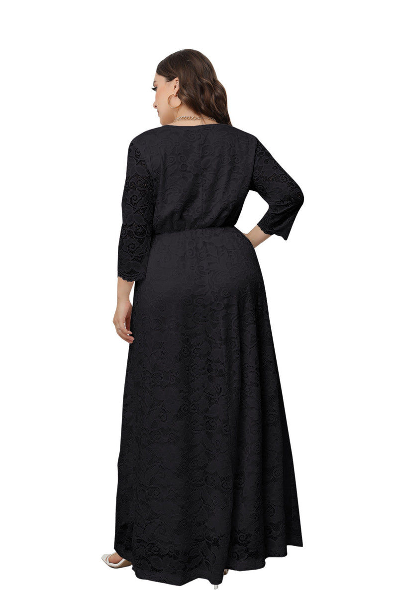 Plus Size Dress Women's V-Neck Long Sleeve Elegant Lace Evening Maxi Party Dress