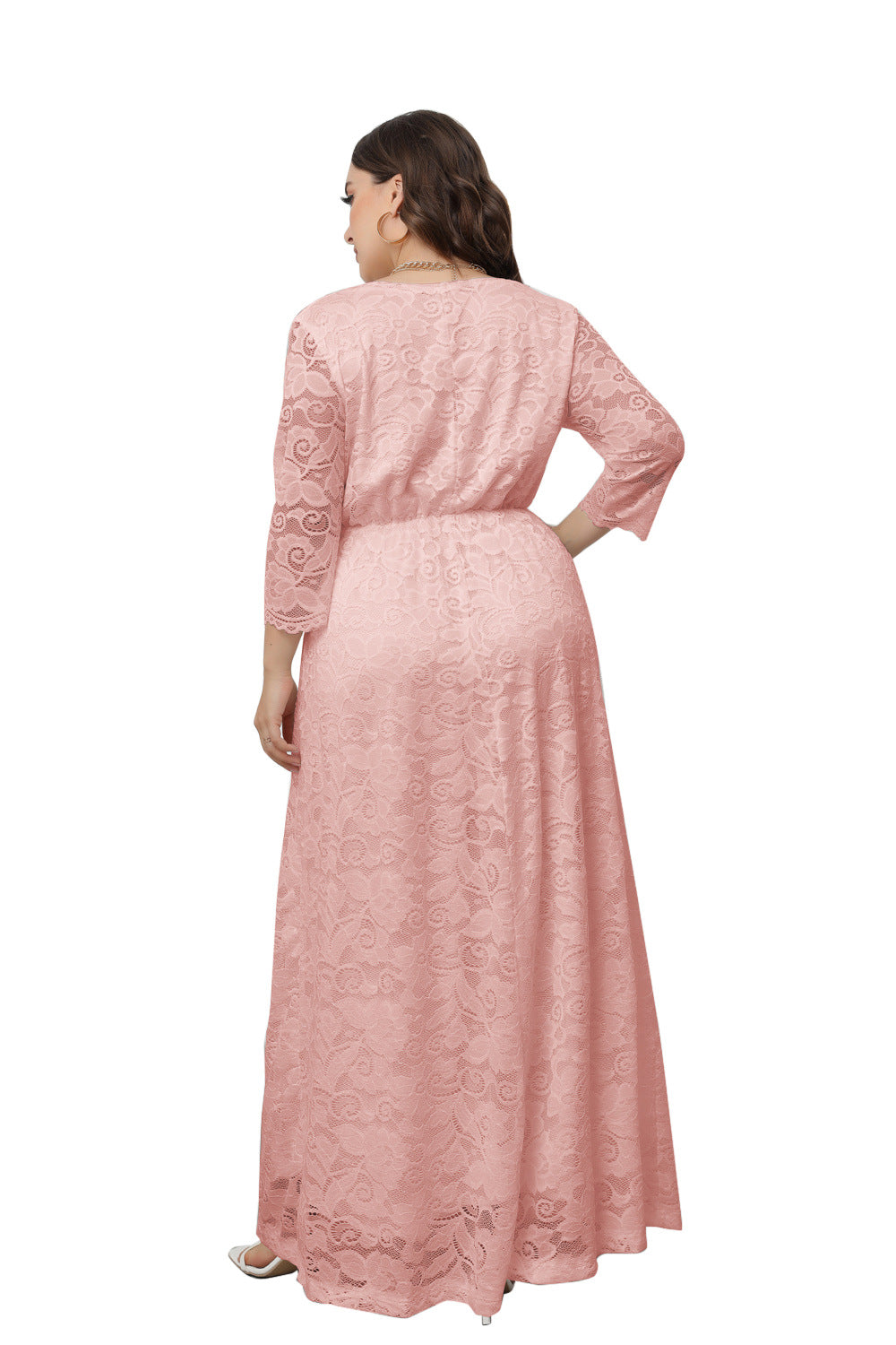 Plus Size Dress Women's V-Neck Long Sleeve Elegant Lace Evening Maxi Party Dress