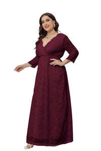 Plus Size Dress Women's V-Neck Long Sleeve Elegant Lace Evening Maxi Party Dress