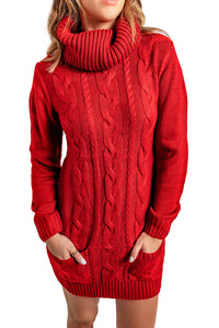 Udressshop Cowl Neck Cable Knit Winter Sweater Dress