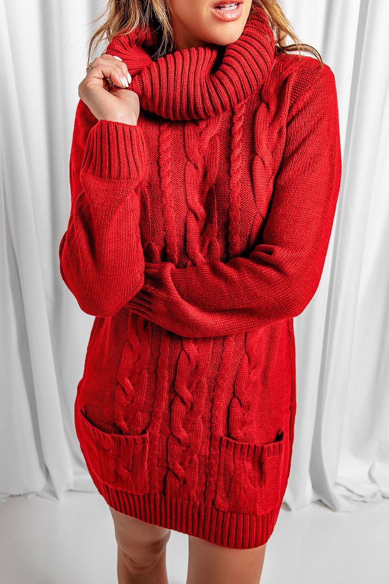 Udressshop Cowl Neck Cable Knit Winter Sweater Dress