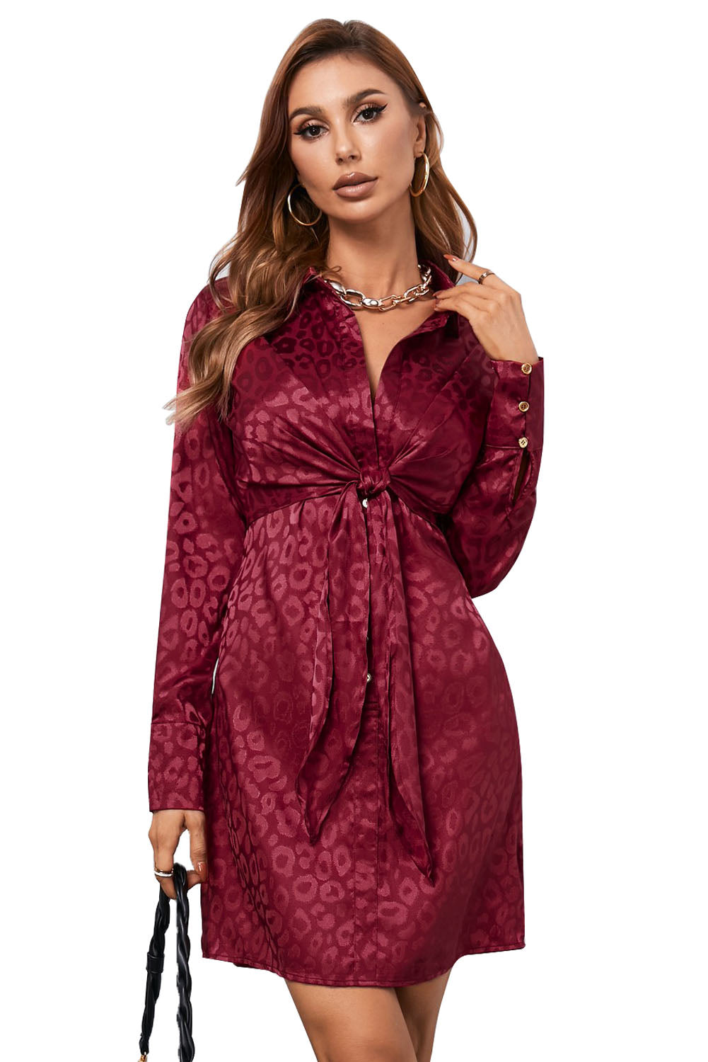 Udressshop Leopard Print Tie Knot Satin Mini Dress