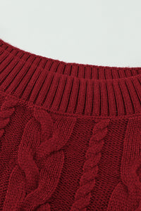 Udressshop Red Off-shoulder Cable Knit Winter Sweater Dress