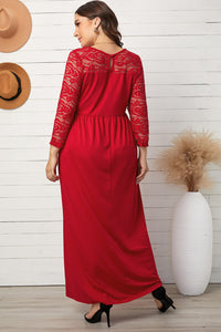 Plus Size 3/4 Lace Long Sleeve Yoke Women's Maxi Dress