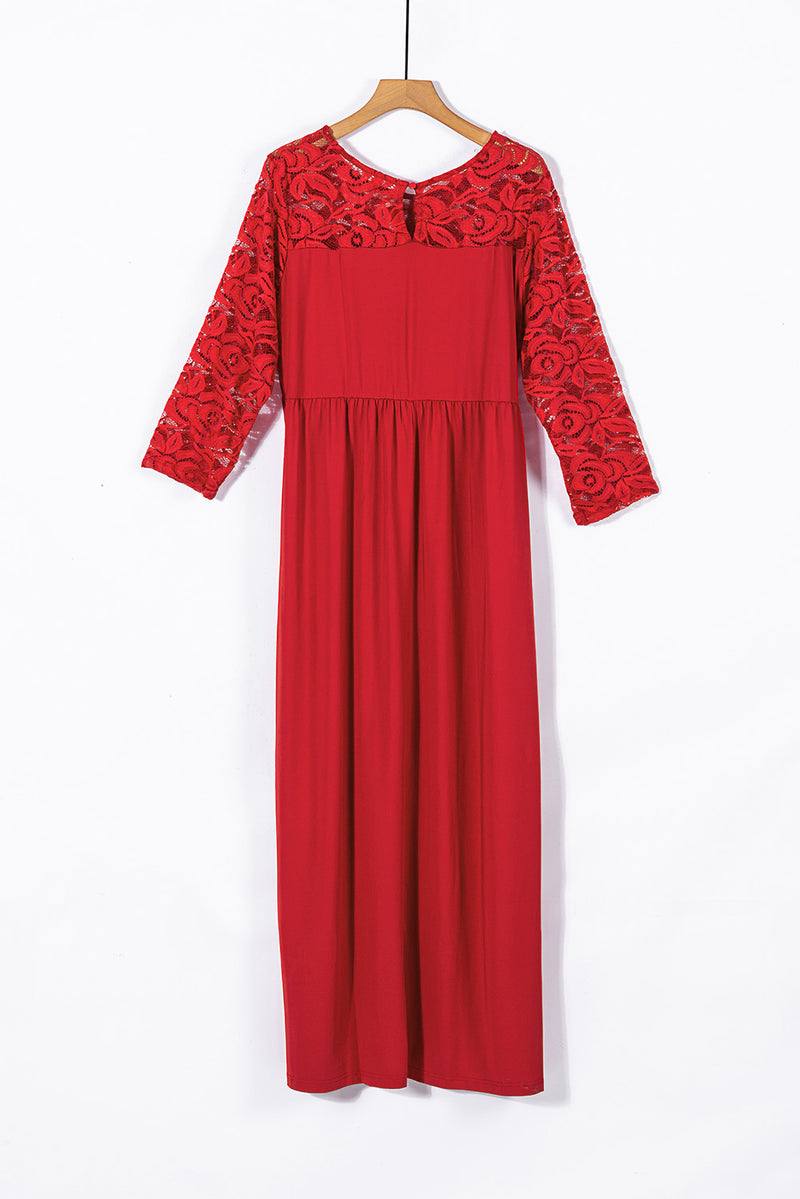 Plus Size 3/4 Lace Long Sleeve Yoke Women's Maxi Dress