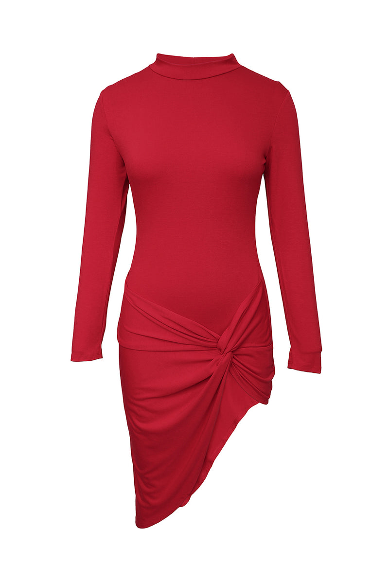 Udressshop Red Twist Knot Side Split Bodycon Dress