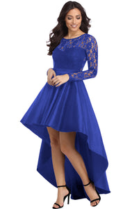 Udressshop Long Sleeve Lace High Low Satin Prom Evening Dress