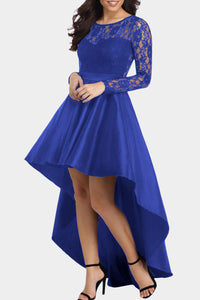 Udressshop Long Sleeve Lace High Low Satin Prom Evening Dress