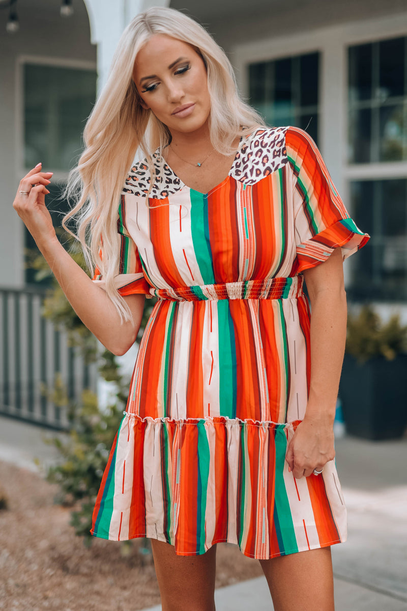 Udressshop Serape Striped Leopard Mini Dress