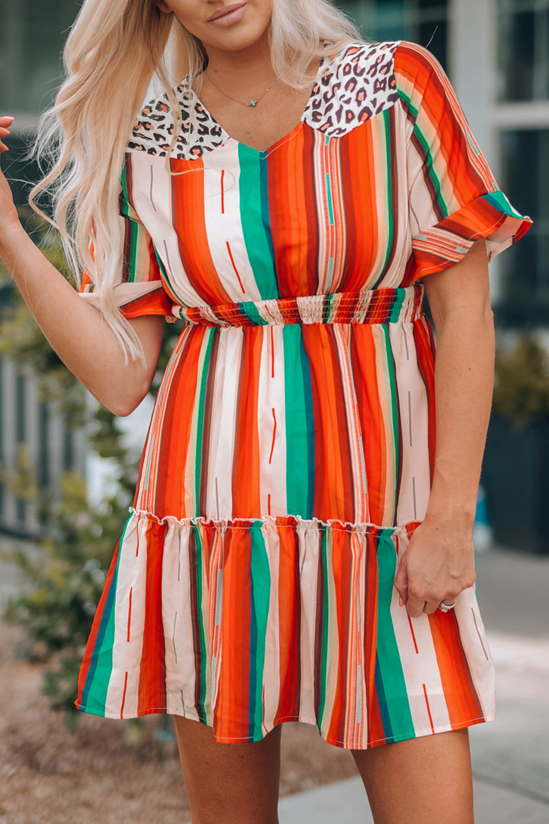 Udressshop Serape Striped Leopard Mini Dress