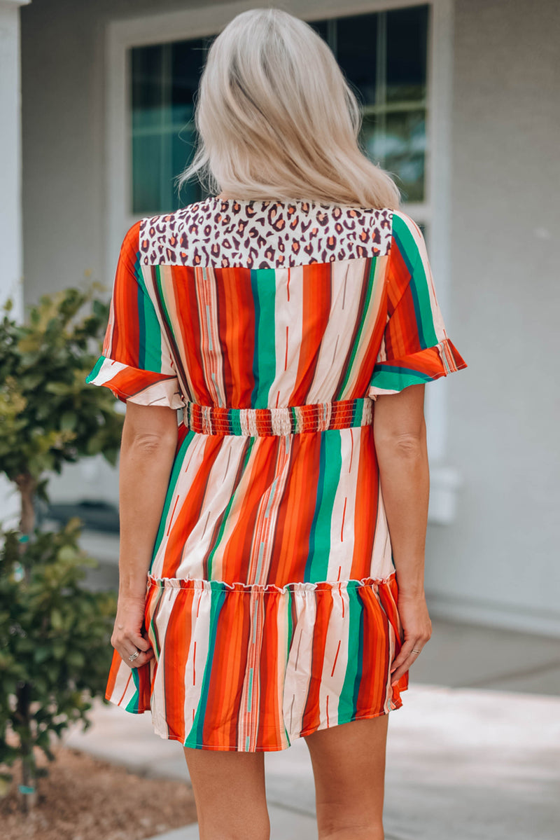 Udressshop Serape Striped Leopard Mini Dress