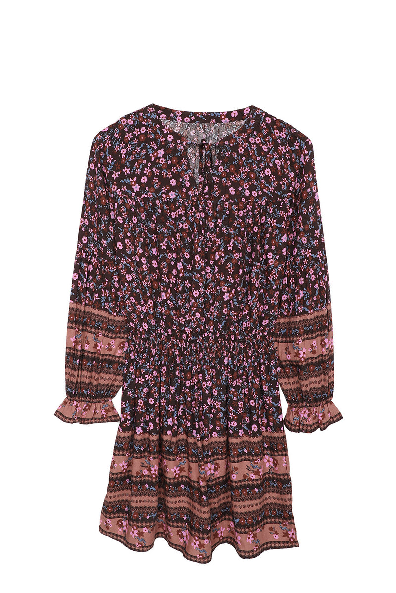 Udressshop Split V Neck Boho Winter Floral Dress