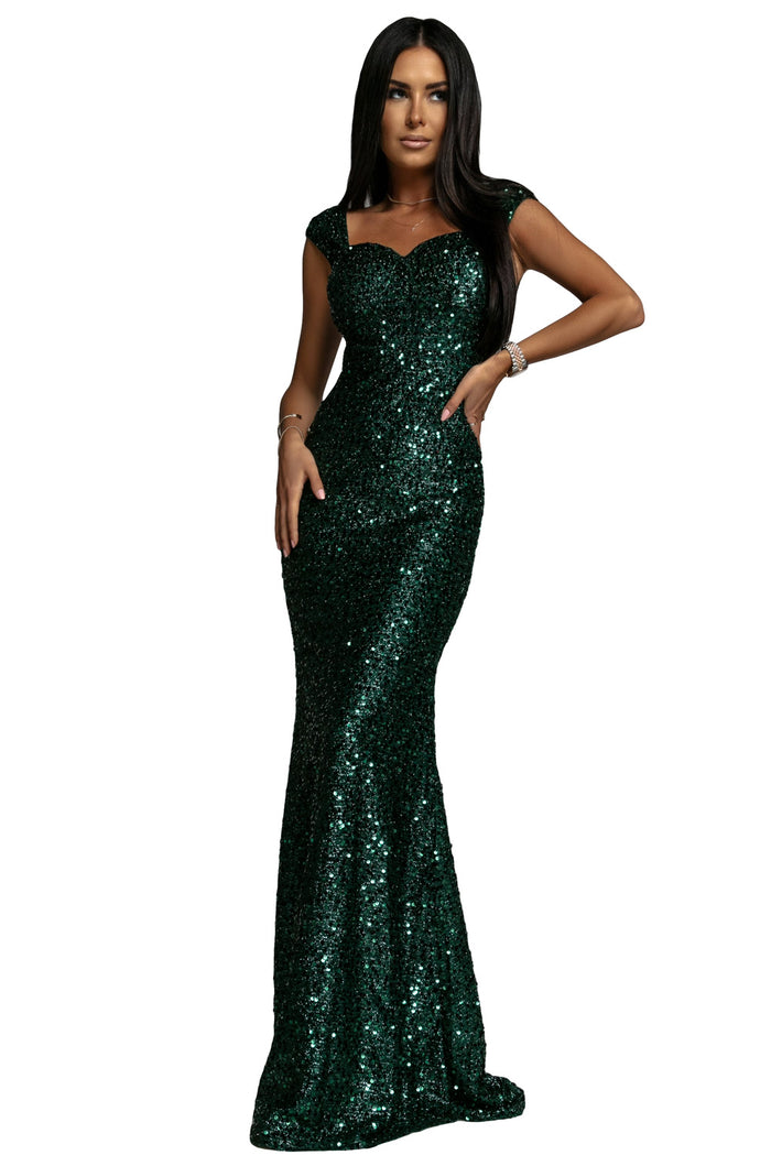 Udressshop Green Women's Sweetheart Neck Long Sequin Prom Party Wedding Maxi Dress