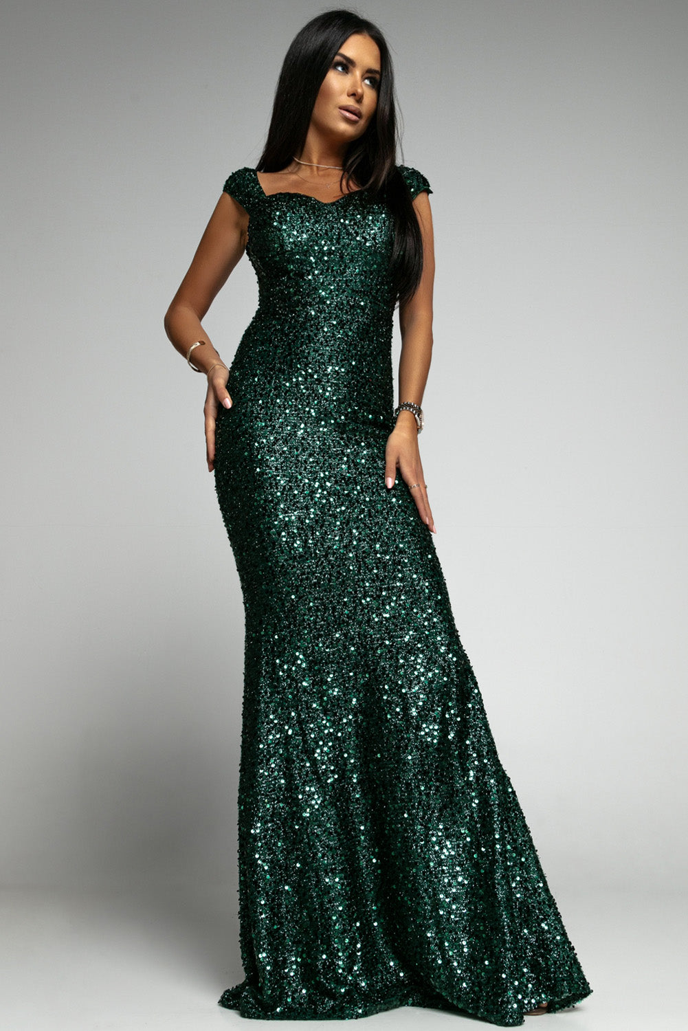 Udressshop Green Women's Sweetheart Neck Long Sequin Prom Party Wedding Maxi Dress