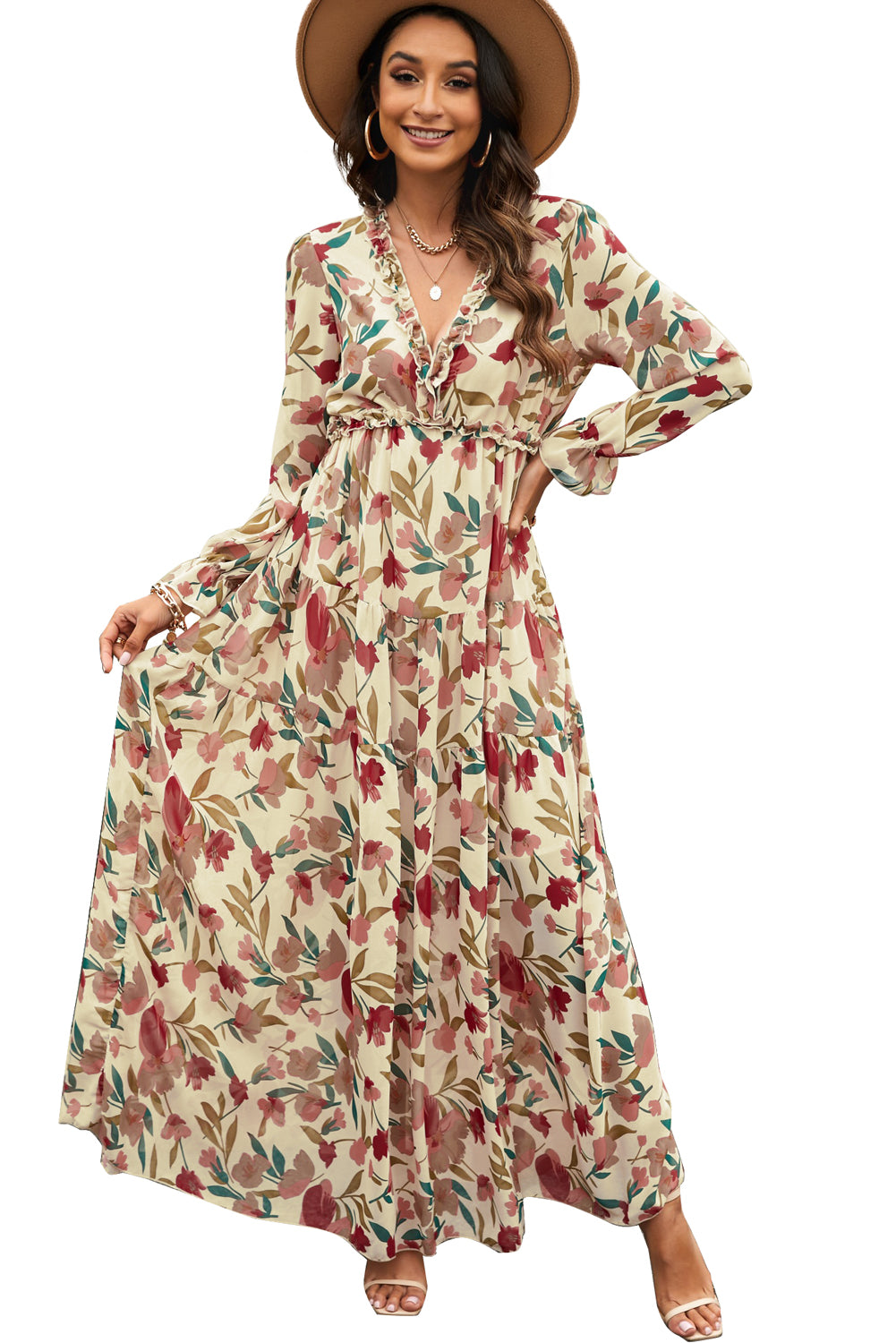 Udressshop Wild Lotus Ruffle Tiered Maxi Dress