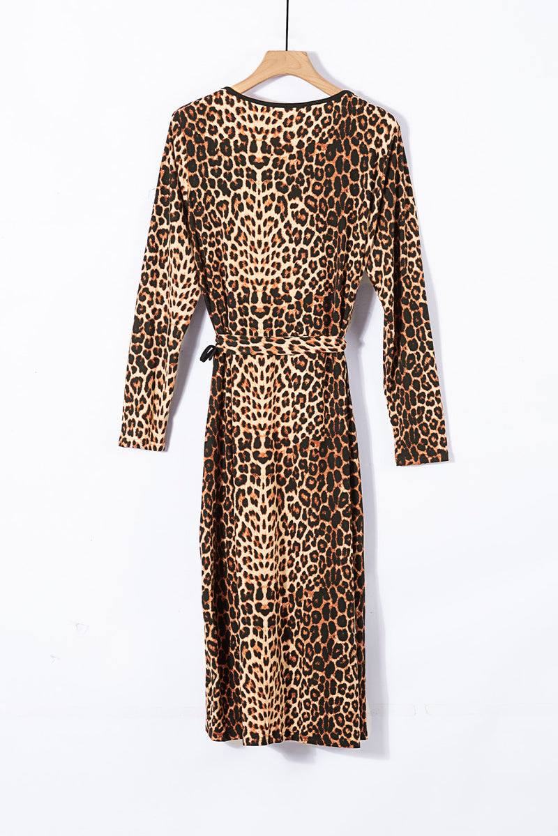 Udressshop Women's Plus size Dress with A Slit, Leopard Wrap V Neck