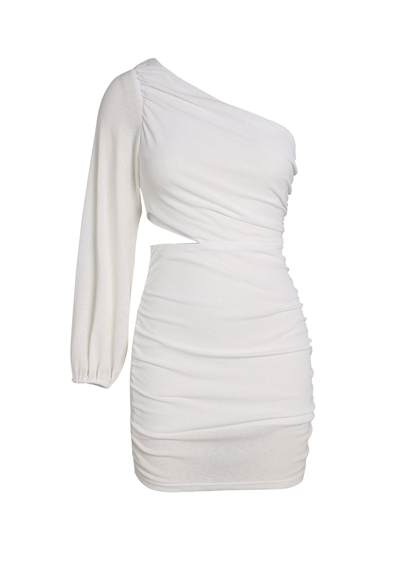 Udressshop White Asymmetric One Shoulder Cutout Prom Bodycon Dress