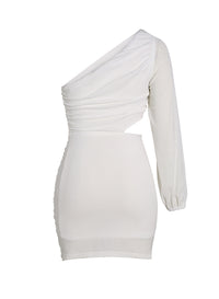 Udressshop White Asymmetric One Shoulder Cutout Prom Bodycon Dress