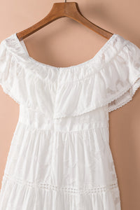 Udressshop White Off-the-shoulder Ruffled Lace Maxi Dress